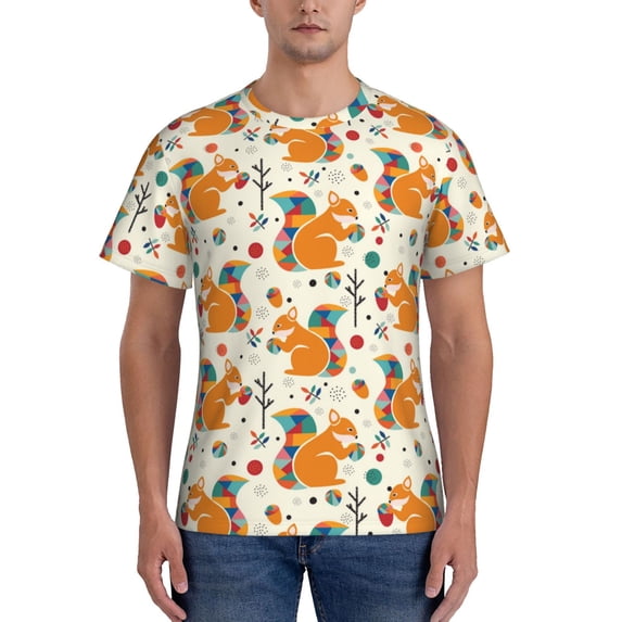 Naloa Squirrel With Colorful Tail Men's T-Shirt Sport T-shirt Men's Basic Tee Casual Men's Shirt, Round Neck, Short Sleeves - Small