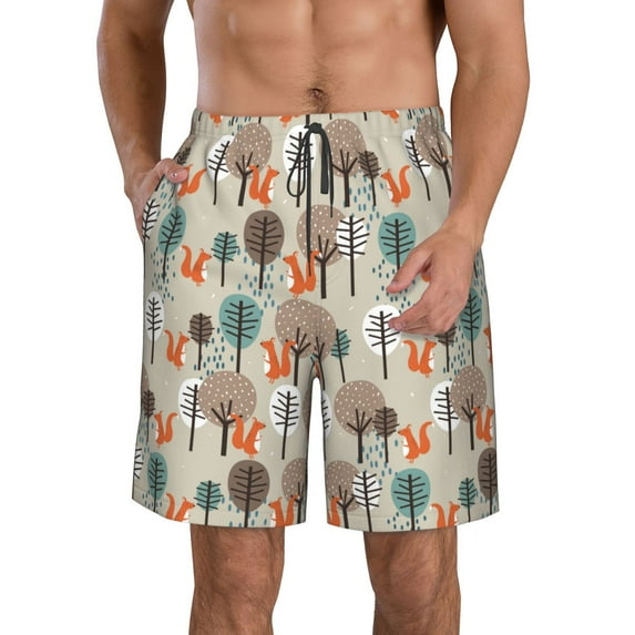 Naloa Squirrels and Trees Men's Beach Shorts, Surfing shorts, Swim trunks, Quick Dry Swim Trunks for Surfing Beach Fun - Medium