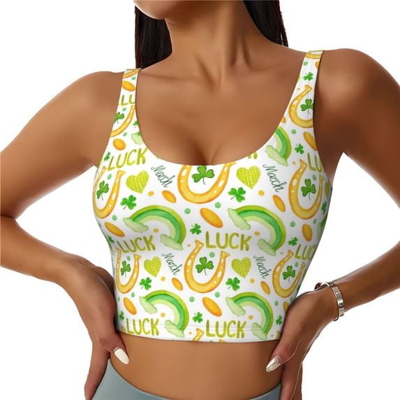 Naloa St Patrick's Day1 Sports Bras for Women, High Support Bra with Removable Pads, Comfortable - X-Large
