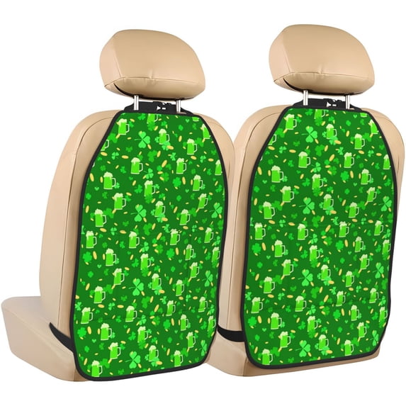 Naloa St Patrick's Day2 2Pcs Anti-Kick Back Seat Cover Kick Mat, Car Seat Protector with 3 Storage Pockets