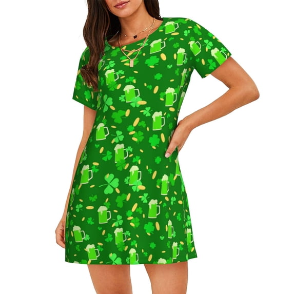 Naloa St Patrick's Day2 Print Women Nightgowns,Womens Loungewear,Short Sleeve Sleepwear,Comfy Ladies Nightdress