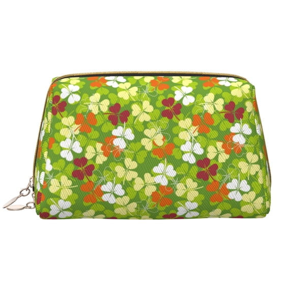 Naloa St. Patrick's Day3 Leather Makeup Bag for Purse Travel, Portable Small Cosmetic Organizer for Women and Girls, Make up Bag with Zipper