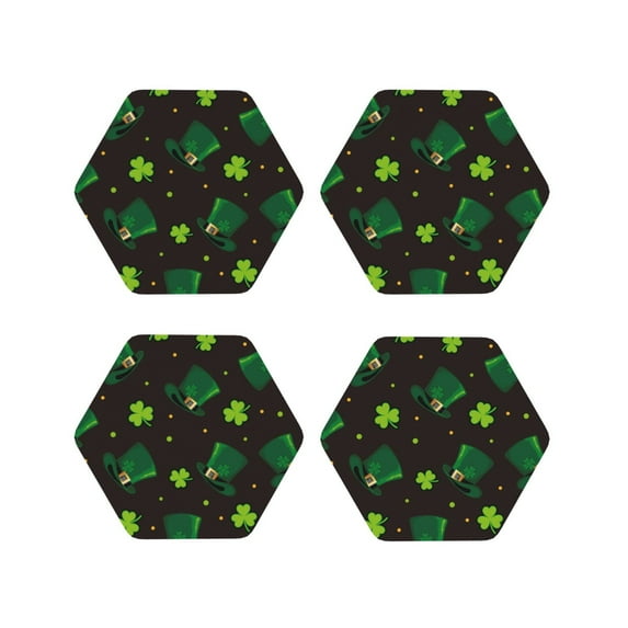 Naloa St. Patrick's Day8 Leather Coasters for Drinks, Durable Drink Coasters 4 Set for Tabletop Protection, Luxurious Home Décor and Housewarming Gift ( {designName})Hexagon