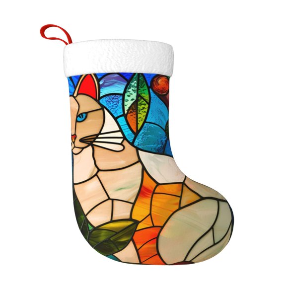 Naloa Stained Glass Cat Art Christmas Stockings Decorations, Xmas Ornaments, DIY Personalized Farmhouse Decor for Home Family Party Tree