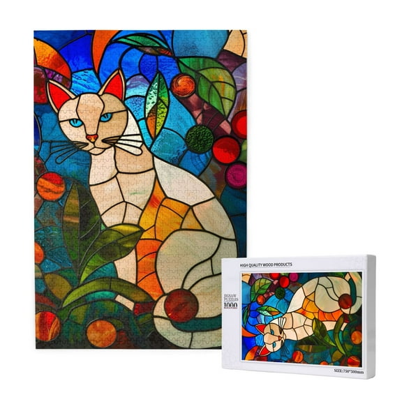 Naloa Stained Glass Cat Art Custom Puzzles Personalized Puzzle 1000 Pieces from Photo Custom Jigsaw Puzzle for Wedding, Graduation, (29.519.7in, Vertical)