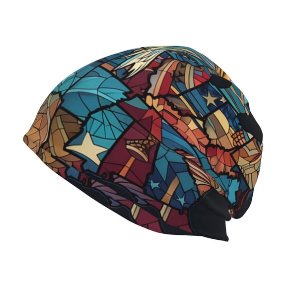 Naloa Stained Glass Eagle USA Beanie for Men Women Knitted Unisex Winter Hat Beanies Cap Knit Cuffed Beanies Hats