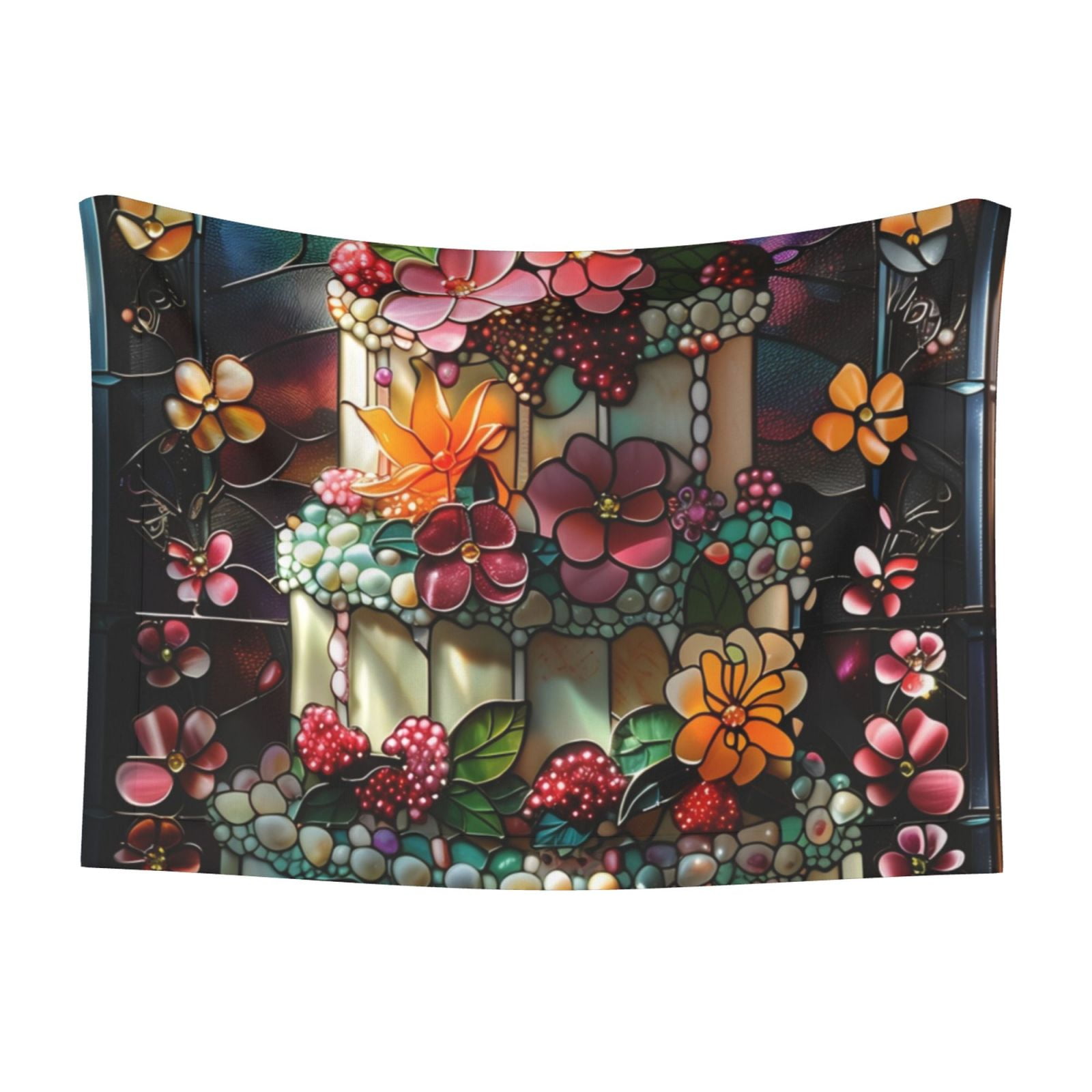 Naloa Stained Glass Floral Cake Dog Blanket, 3 Sizes Cat Blanket for Indoor Cats Large Medium Small Dog Gifts-Medium