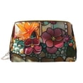 thumbnail image 1 of Naloa Stained Glass Floral Cake Leather Makeup Bag for Purse Travel, Portable Small Cosmetic Organizer for Women and Girls, Make up Bag with Zipper, 1 of 8