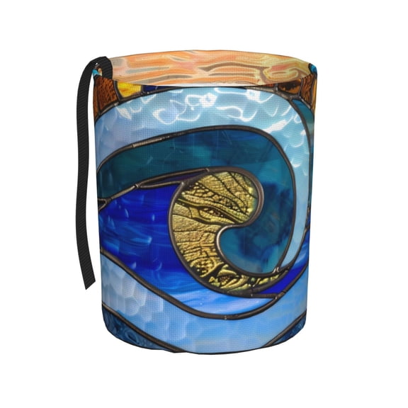 Naloa Stained Glass Ocean Wave Car Trash Can Garbage Car Accessories Trash Can Car Waste Bin for for Driver and Passenger Any Vehicle