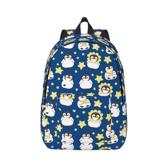Naloa Star Penguin Canvas Backpack for Men Women Rucksack Casual Travel Daypack College Tote Satchel Bookbag for Teens-Small