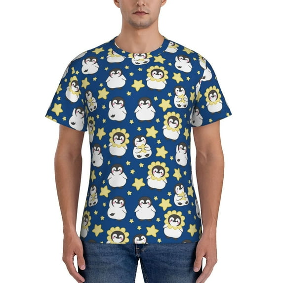 Naloa Star Penguin Men's T-Shirt Sport T-shirt Men's Basic Tee Casual Men's Shirt, Round Neck, Short Sleeves - Medium