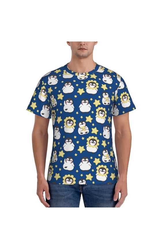 Star Penguin Men's T-Shirt Sport T-shirt Men's Basic Tee Casual Men's Shirt, Round Neck, Short Sleeves - Medium