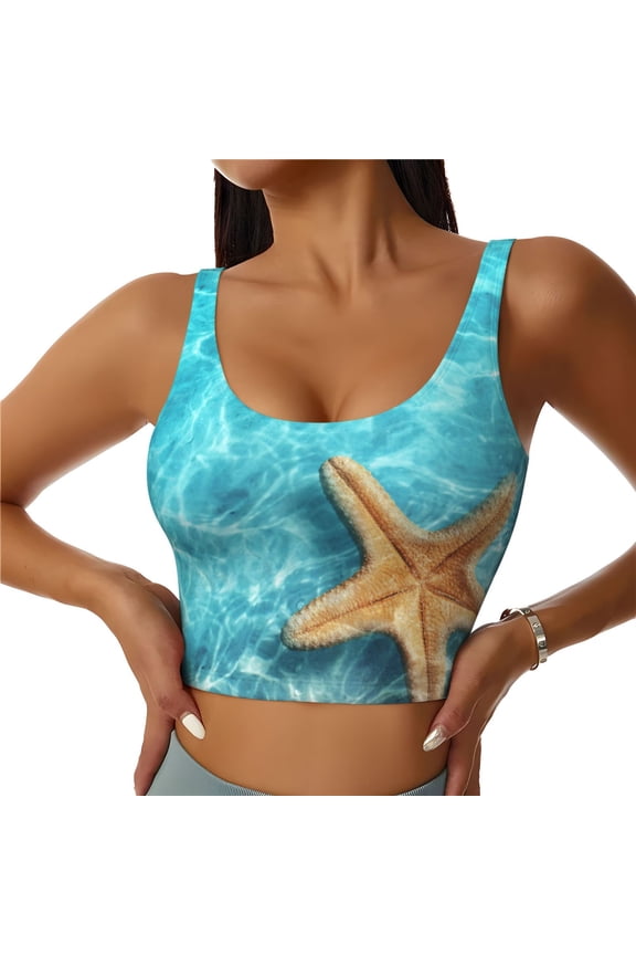 Starfish And Seashell On The Beach 1 Sports Bras for Women,Sports Bras for Women High Support with Removable Pads-XX-Large