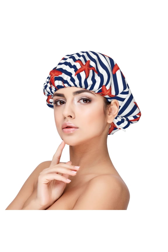 Starfish Navy Blue Stripe Adjustable Hair Bonnet for Sleeping, Hair Wrap Sleep Cap Turban for Women Men, Curly Straight Hair Long Large Braid Unisex