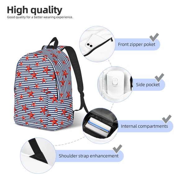 Naloa Starfish Navy Blue Stripe Print Durable Canvas College Rucksack,Laptop Excursion Backpack,Travel Notebook School Backpack,Bookbag For Men Women