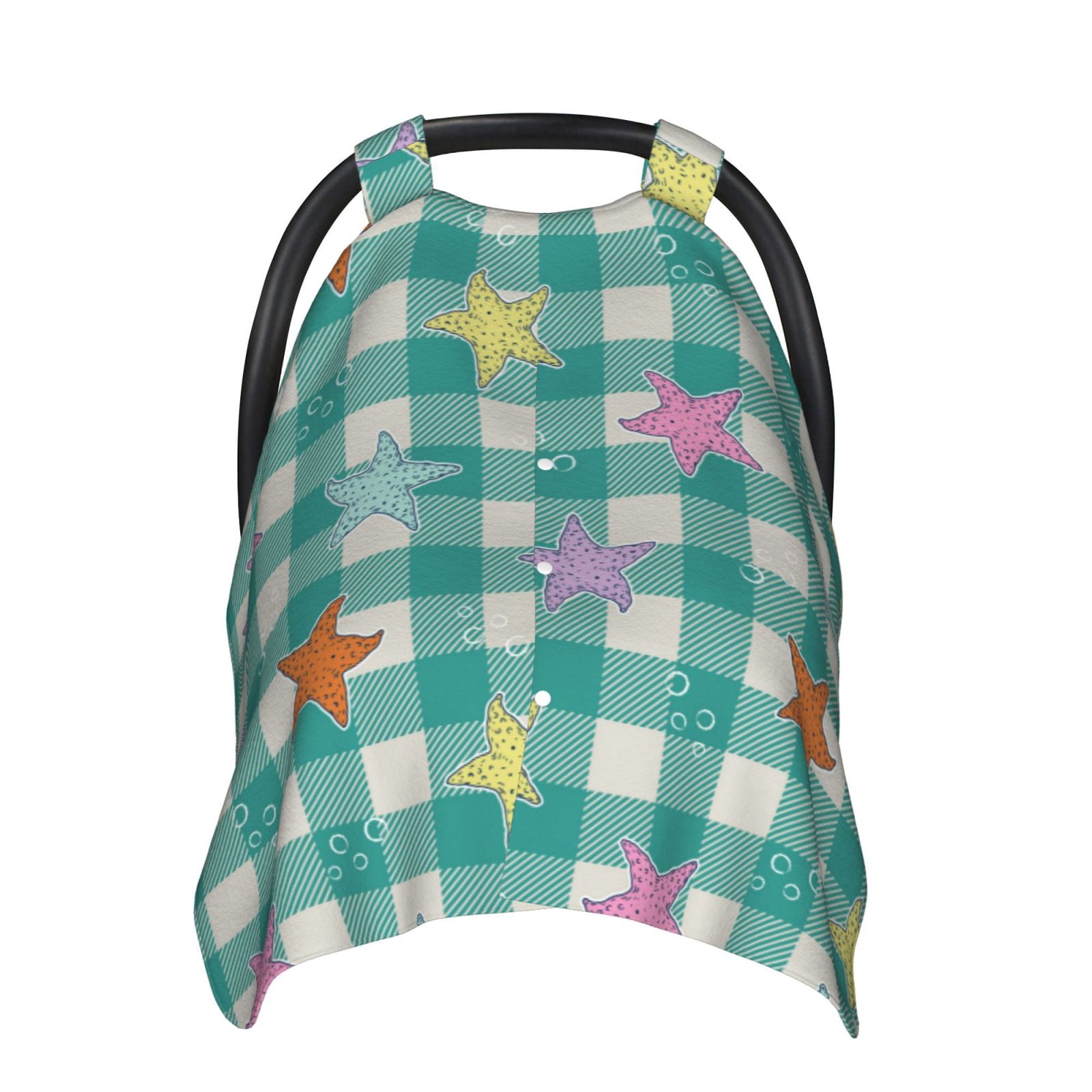 Naloa Starfish On Checkered Background Baby Car Seat Cover, Breathable Baby Carrier Cover, Multiuse Baby Carrier Cover & Nursing Breastfeeding Cover