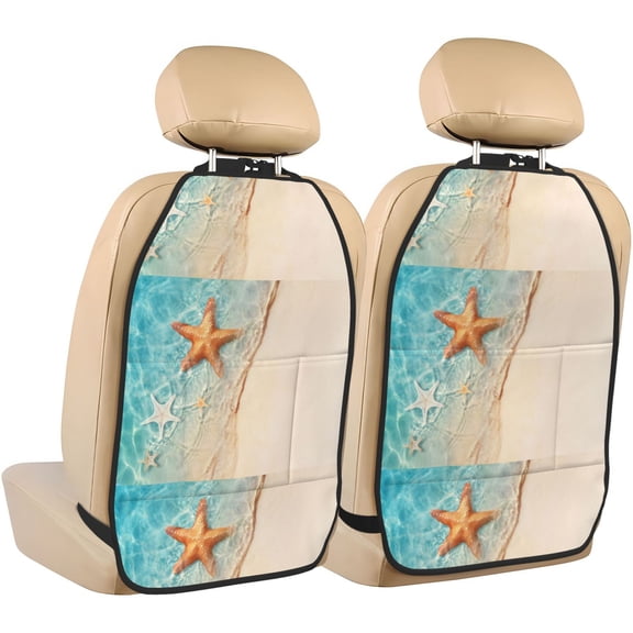 Naloa Starfish On The Sand Beach 2Pcs Anti-Kick Back Seat Cover Kick Mat, Car Seat Protector with 3 Storage Pockets