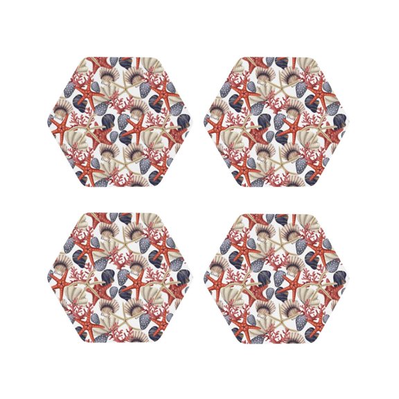 Naloa Starfish Shell Leather Coasters for Drinks, Durable Drink Coasters 4 Set for Tabletop Protection, Luxurious Home Décor and Housewarming Gift ( {designName})Hexagon