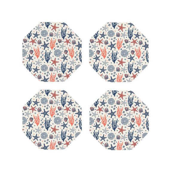 Naloa Starfish Shell Leather Coasters for Drinks, Durable Drink Coasters 4 Set for Tabletop Protection, Luxurious Home Décor and Housewarming Gift ( {designName})Octagon