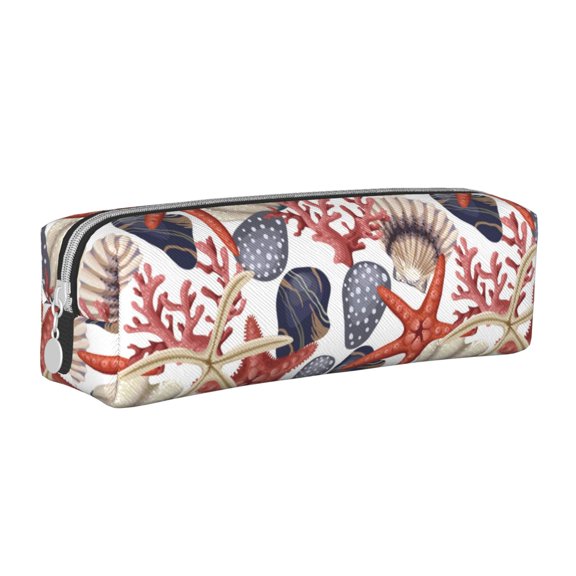 Naloa Starfish Shell Leather Pencil Case, Makeup Pouch, Zipper Pouch for Daily Essentials, Storage Organizer, Cosmetics and Stationary Bag