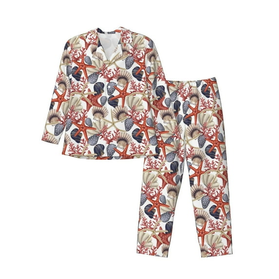 Naloa Starfish Shell Men’s Pajamas Set - Long Sleeve Button Down Sleep Shirt and Pajama Bottoms Sleepwear Set-Small