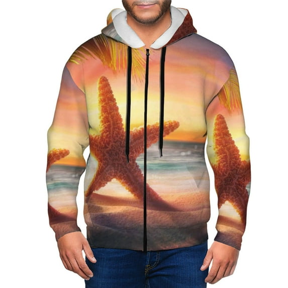 Naloa Starfish Sunset Sea Beach Men’s Hoodies, Zip up Hoodie, Sweatshirts,Hoodies for Men Sizes S-3XL-Medium