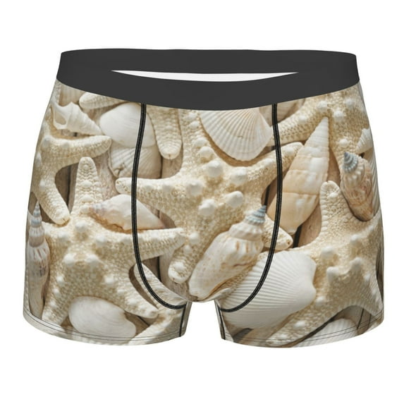Naloa Starfish and Sea Shells Print Mens Underwear - Boxers for Men, Classic Briefs for Men