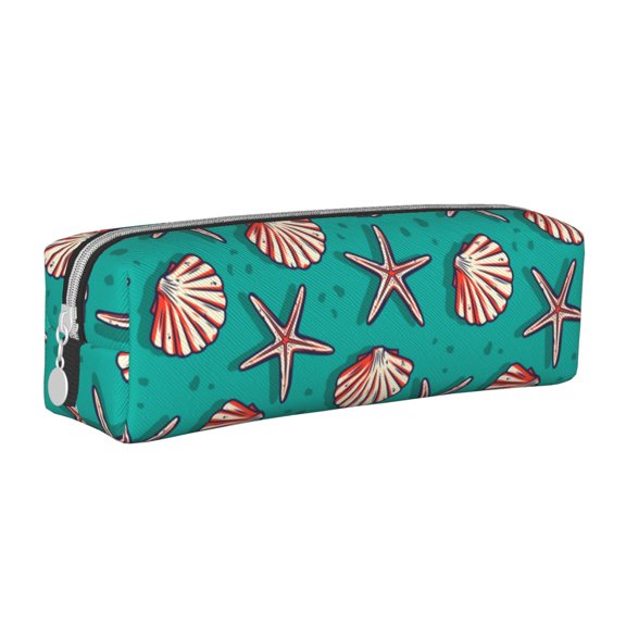 Naloa Starfish and Shell Leather Pencil Case, Makeup Pouch, Zipper Pouch for Daily Essentials, Storage Organizer, Cosmetics and Stationary Bag