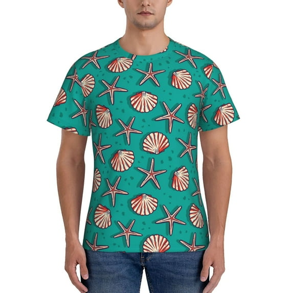 Naloa Starfish and Shell Men's T-Shirt Sport T-shirt Men's Basic Tee Casual Men's Shirt, Round Neck, Short Sleeves - Large
