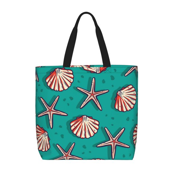 Naloa Starfish and Shell Tote Bag for Women, Foldable Tote Bag With Zipper, Large Shoulder Bag, Top Handle Handbag for Travel, Work, Shopping