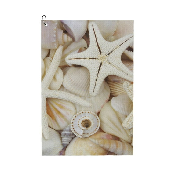 Naloa Starfishes On Seashells Golf Towel Golf Gift for Men and Women Golf Towel with Carabiner Clip to Quickly Remove Mud, Dirt and Sweat