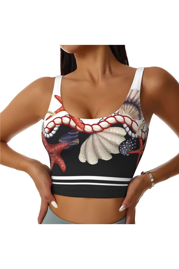 Starfishes Shells Sports Bras for Women, High Support Bra with Removable Pads, Comfortable - Large