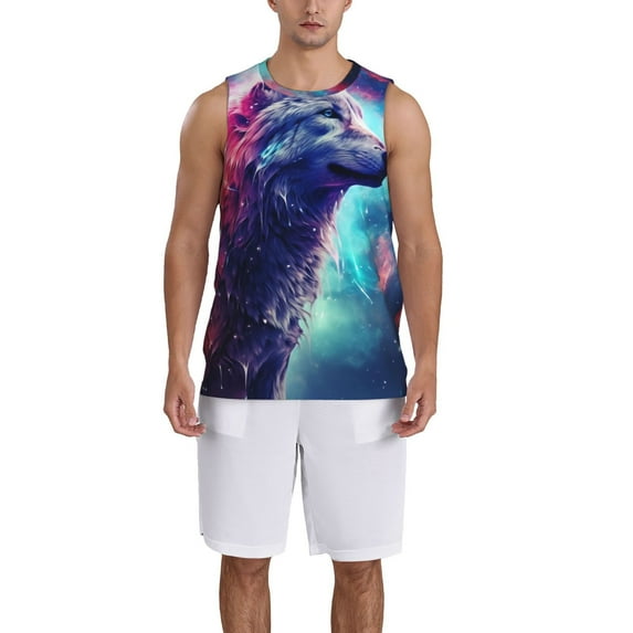 Naloa Starry Multicolored Wolf Basketball Jersey Reversible Men's Mesh Athletic Sports Shirts Training Practice S-4XLMedium