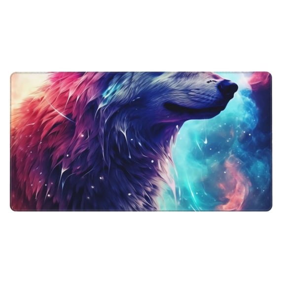 Naloa Starry Multicolored Wolf Gaming Mouse Pad Large Mouse Mat Long Extended Desk Pad Non-Slip Rubber Mice Pads Stitched Edges Thin Pad (16x29.5 Inch)