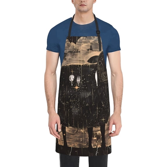 Naloa Starry Night Black Sheep Apron Kitchen Aprons with Pockets for Women Men Chef