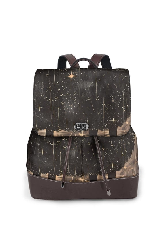Naloa Starry Night Black Sheep Print Leather Backpack Purse for Women and Ladies,Shoulder Travel Daypacks Bags,Laptop Backpack for Women