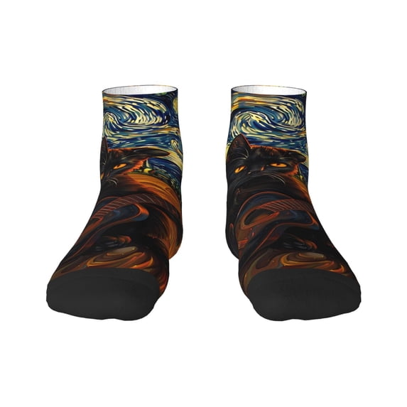 Naloa Starry Night Cat Guitarist A Ankle Socks for Women Non Slip Socks No Show Socks Classic Low Cut Casual Socks Casual Socks