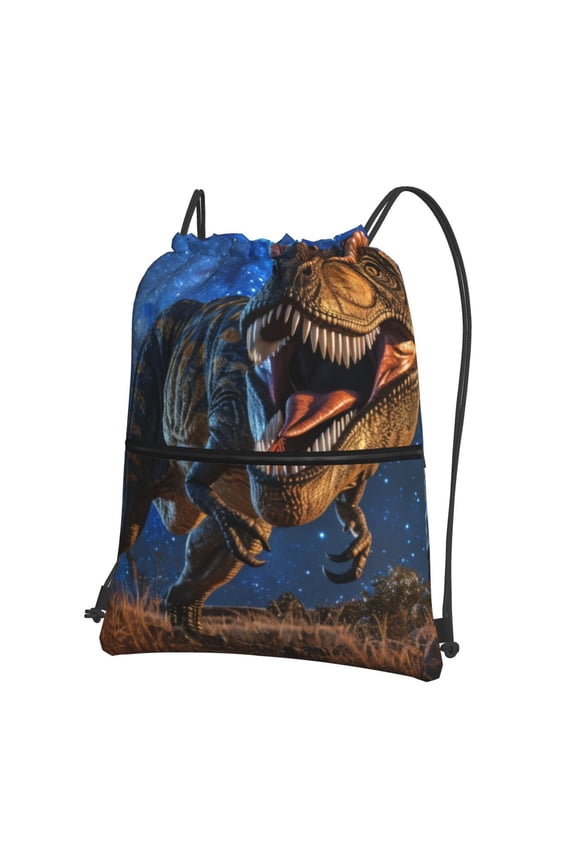 Starry Night Charging Dinosaur Drawstring Backpack String Bag Cinch Water Resistant for Gym Shopping Sport Yoga