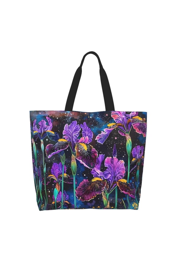Starry Night Iris Field Tote Bag for Women Large Capacity Shoulder Bag for College Work Travel Shopping
