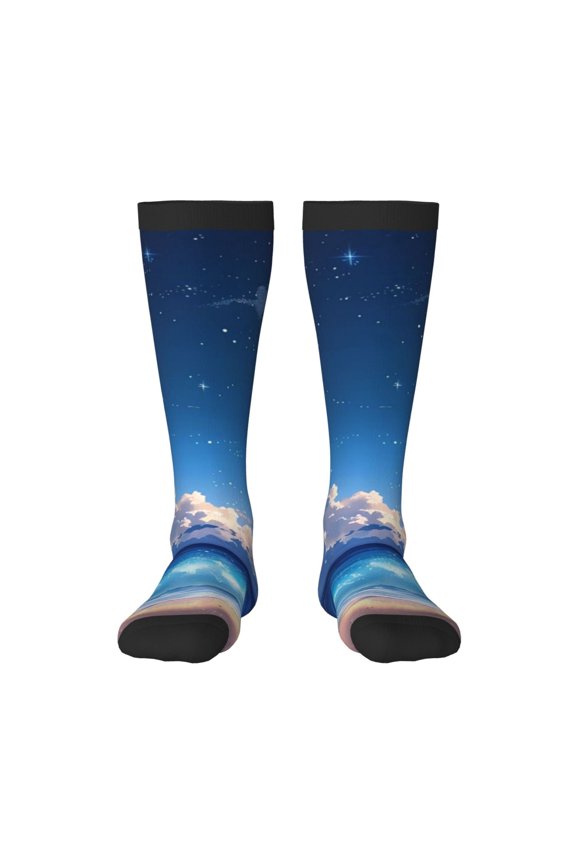 Starry Night Ocean View Knee Socks, High Socks Long Stretchy Sock Women Knee High Stocking, Long Socks for Women