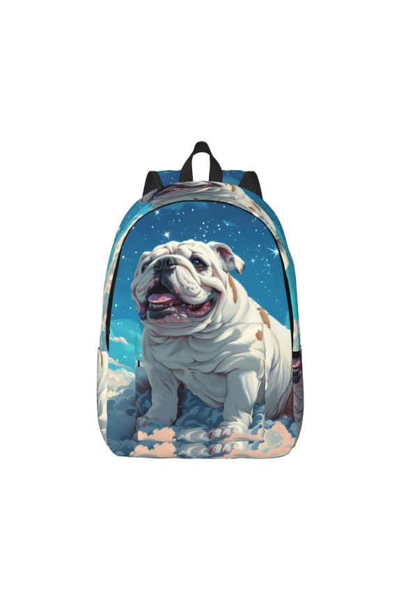 Starry Sky Cloud Bulldog Canvas Backpack for Men Women Rucksack Casual Travel Daypack College Tote Satchel Bookbag for Teens-Small
