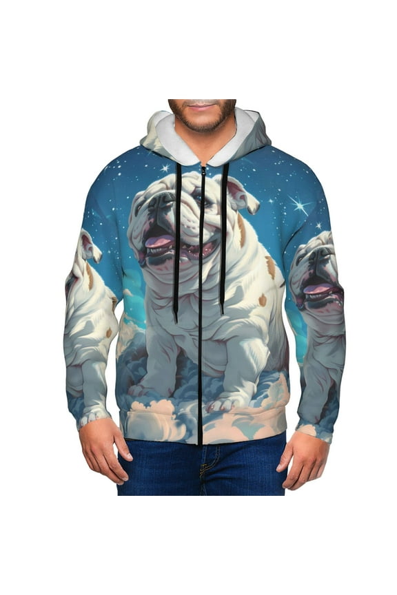 Starry Sky Cloud Bulldog Men’s Hoodies, Zip up Hoodie, Sweatshirts,Hoodies for Men Sizes S-3XL-Large