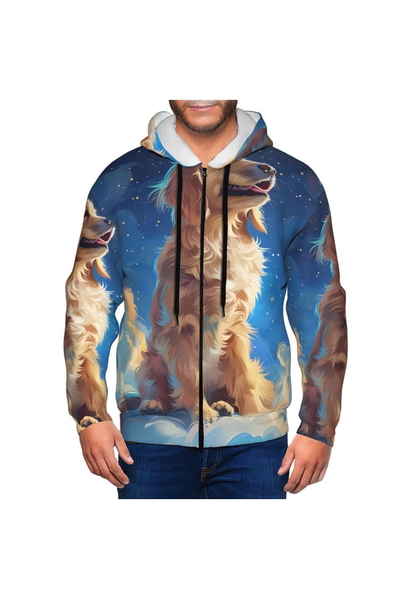 Starry Sky Cloud Dog Men’s Hoodies, Zip up Hoodie, Sweatshirts,Hoodies for Men Sizes S-3XL-Medium