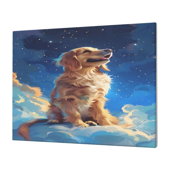 Naloa Starry Sky Cloud Dog Print Canvas Picture,Wall Pictures, Modern Decorative Poster,Art Prints for Bedroom, Toilet, 40 x 30 cm, Built-in Wooden Frame