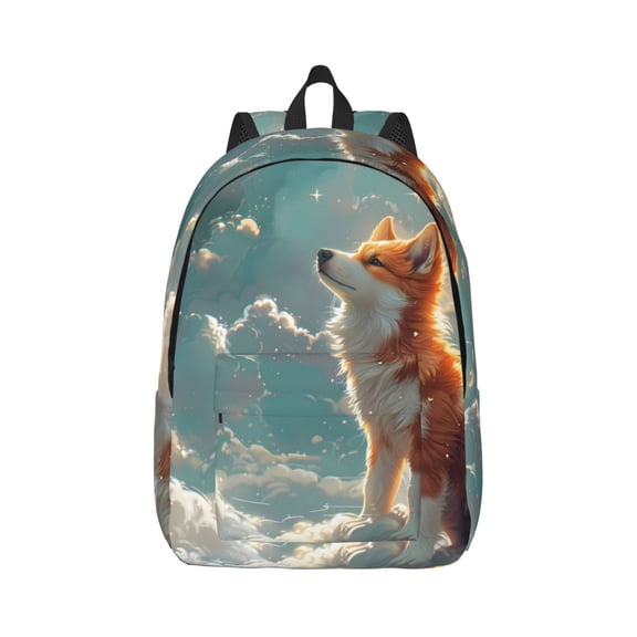 Naloa Starry Sky Cloud Fox Canvas Backpack for Men Women Rucksack Casual Travel Daypack College Tote Satchel Bookbag for Teens-Small