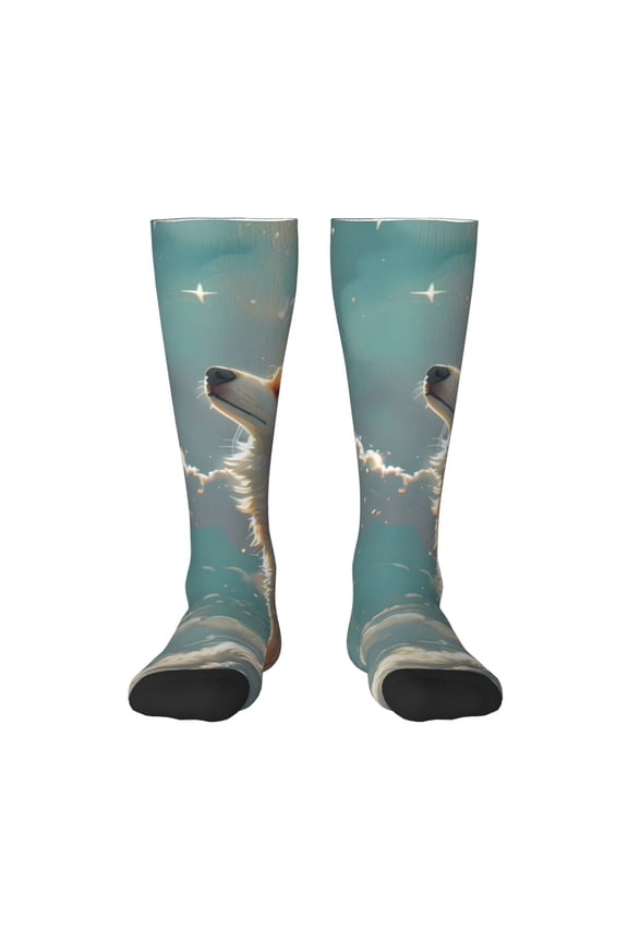Starry Sky Cloud Fox Thigh High Socks Extra Long Stretchy Sock Women Over Knee High Opaque Stocking Daily Wear