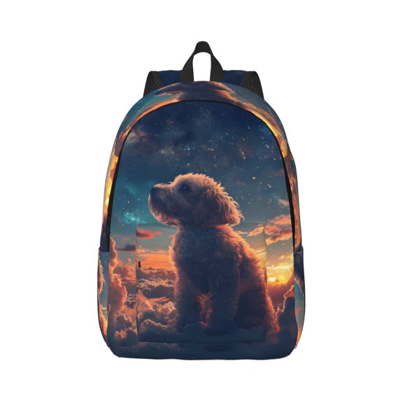 Naloa Starry Sky Cloud Puppy Canvas Backpack for Men Women Rucksack Casual Travel Daypack College Tote Satchel Bookbag for Teens-Small