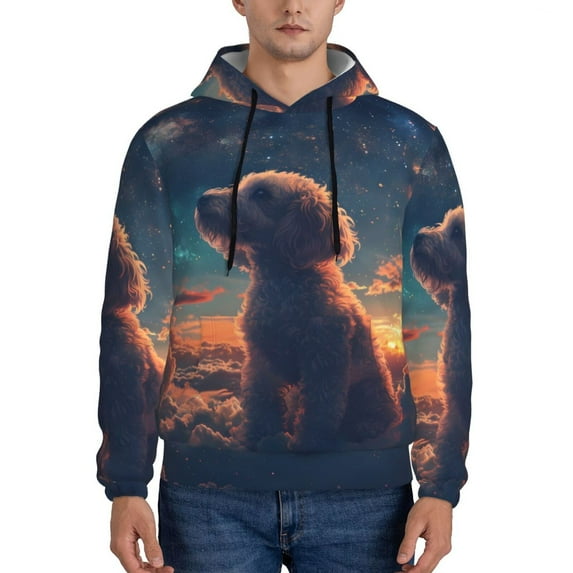 Naloa Starry Sky Cloud Puppy Men's Casual Hooded Collar Drawstring Hoodies Pullover Sweatshirts Casual Long Sleeve Shirts-X-Large