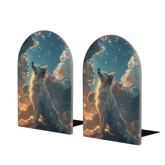 Naloa Starry Sky Cloud Wolf 2 Pcs Bookend Large Capacity Office Book Ends for Home Office Library School Study Decoration