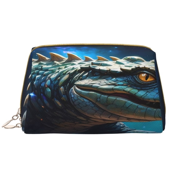 Naloa Starry Sky Colorful Crocodile A Leather Makeup Bag for Purse Travel, Portable Small Cosmetic Organizer for Women and Girls, Make up Bag with Zipper